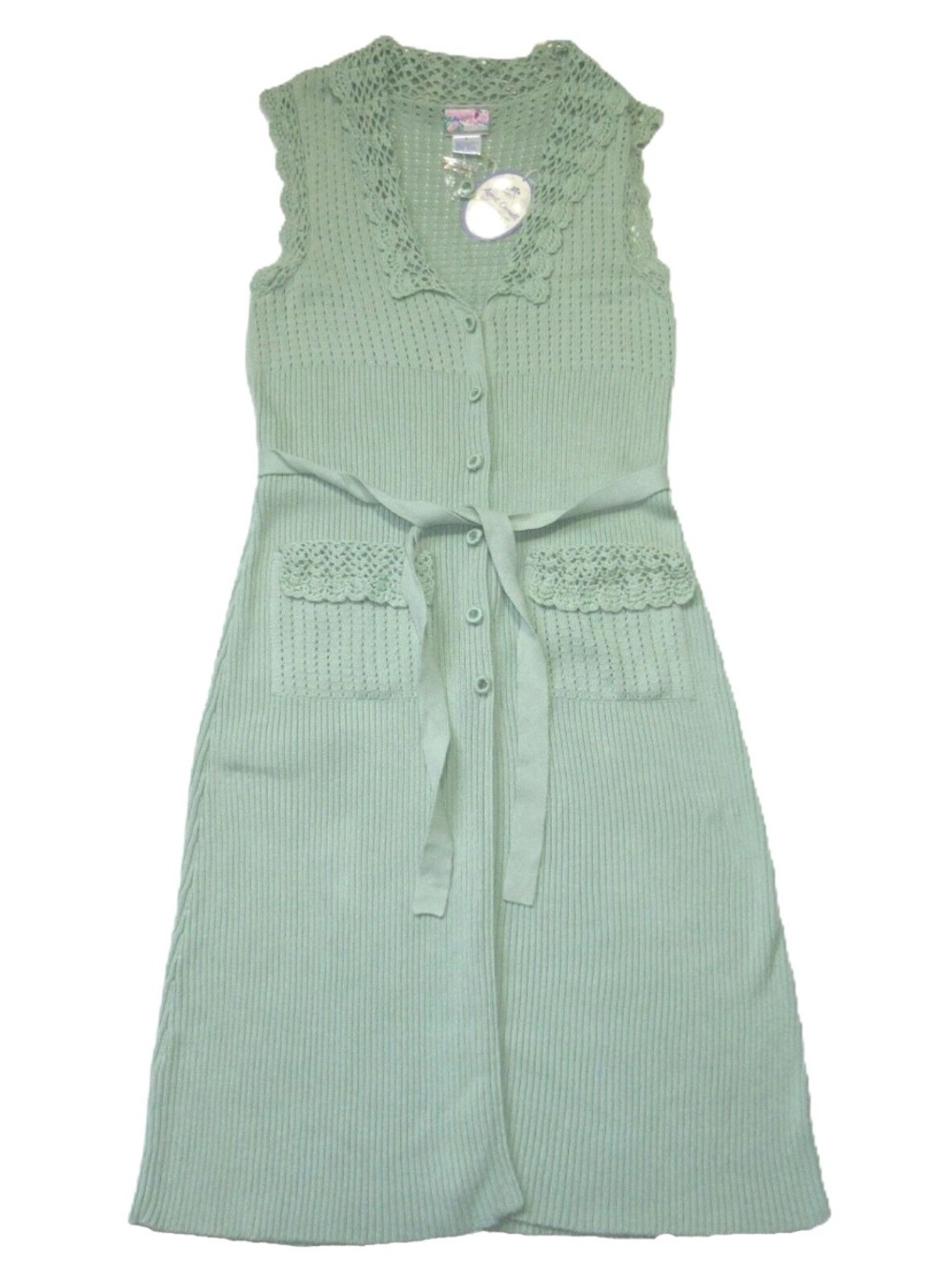 April Cornell Sweet Devine Sweater Coat Aqua Green Crochet Cardigan
XL Pockets